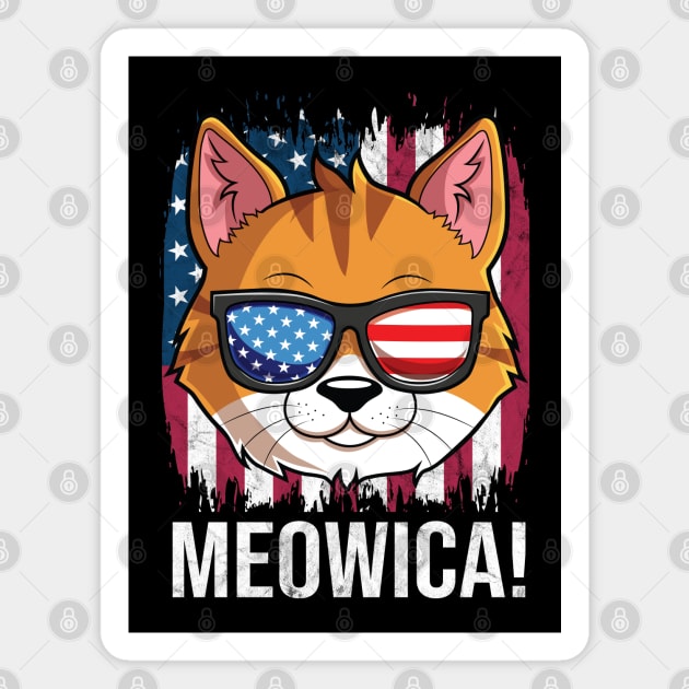 Meowica Orange Cat American Flag Sunglasses 4th of July Magnet by HCMGift